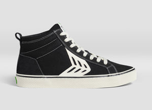 CATIBA High Stripe Black Suede and Canvas Contrast Thread Sneaker Women