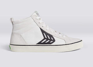 CATIBA High Stripe Off White Suede and Canvas Black Logo Sneaker Women