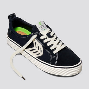 CATIBA Low Stripe Black Suede and Canvas Contrast Thread Sneaker Women