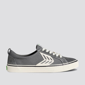 CATIBA Low Stripe Charcoal Grey Suede and Canvas Contrast Thread Sneaker Women