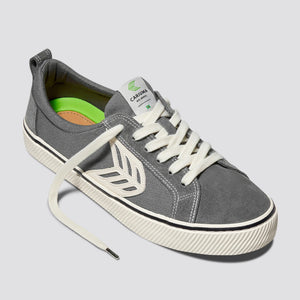 CATIBA Low Stripe Charcoal Grey Suede and Canvas Contrast Thread Sneaker Women