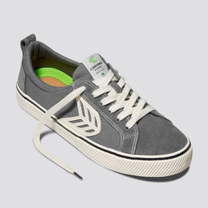 CATIBA Low Stripe Charcoal Grey Suede and Canvas Contrast Thread Sneaker Women