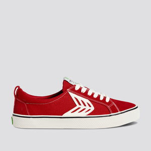 CATIBA Low Stripe Samba Red Suede and Canvas Contrast Thread Sneaker Men