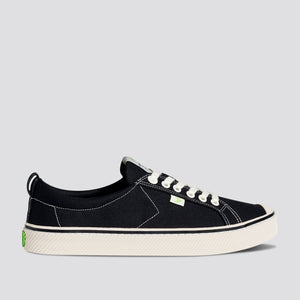 OCA Low Stripe Washed Black Canvas Contrast Thread Sneaker Men