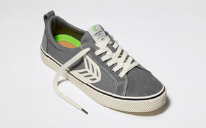 CATIBA Low Stripe Charcoal Grey Suede and Canvas Contrast Thread Sneaker Women