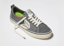 Load image into Gallery viewer, CATIBA Low Stripe Charcoal Grey Suede and Canvas Contrast Thread Sneaker Women
