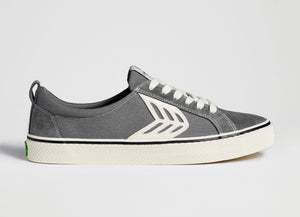 CATIBA Low Stripe Charcoal Grey Suede and Canvas Contrast Thread Sneaker Women