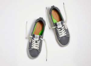 CATIBA Low Stripe Charcoal Grey Suede and Canvas Contrast Thread Sneaker Women