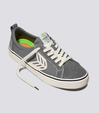Load image into Gallery viewer, CATIBA Low Stripe Charcoal Grey Suede and Canvas Contrast Thread Sneaker Women
