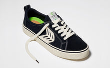 Load image into Gallery viewer, CATIBA Low Stripe Black Suede and Canvas Contrast Thread Sneaker Men
