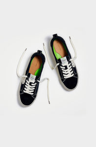 CATIBA Low Stripe Black Suede and Canvas Contrast Thread Sneaker Women