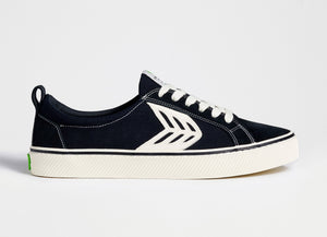 CATIBA Low Stripe Black Suede and Canvas Contrast Thread Sneaker Women
