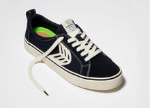 Load image into Gallery viewer, CATIBA Low Stripe Black Suede and Canvas Contrast Thread Sneaker Men
