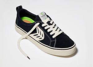 CATIBA Low Stripe Black Suede and Canvas Contrast Thread Sneaker Men