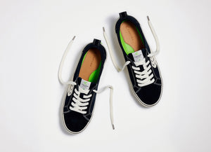 CATIBA Low Stripe Black Suede and Canvas Contrast Thread Sneaker Women