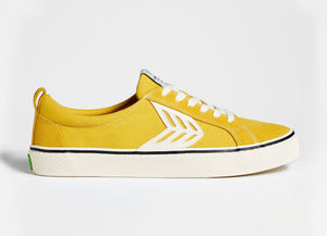 CATIBA Low Stripe Spice Yellow Suede and Canvas Contrast Thread Sneaker Men