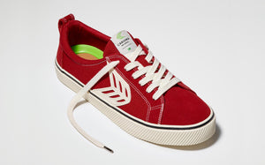 CATIBA Low Stripe Samba Red Suede and Canvas Contrast Thread Sneaker Men