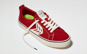 CATIBA Low Stripe Samba Red Suede and Canvas Contrast Thread Sneaker Women
