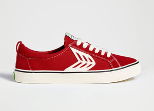CATIBA Low Stripe Samba Red Suede and Canvas Contrast Thread Sneaker Women