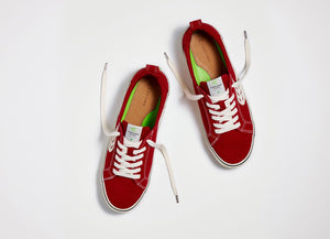 CATIBA Low Stripe Samba Red Suede and Canvas Contrast Thread Sneaker Women