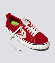 Load image into Gallery viewer, CATIBA Low Stripe Samba Red Suede and Canvas Contrast Thread Sneaker Women
