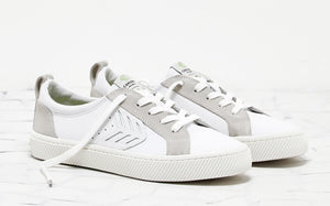 CATIBA Low Off White Leather Ice Suede Accents Sneaker Women