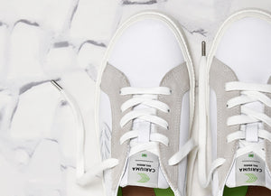 CATIBA Low Off White Leather Ice Suede Accents Sneaker Women