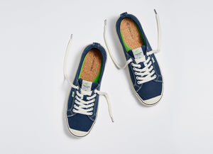 OCA Low Stripe Shadow Blue Canvas Contrast Thread Sneaker Men