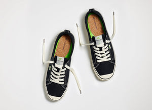 OCA Low Stripe Washed Black Canvas Contrast Thread Sneaker Women